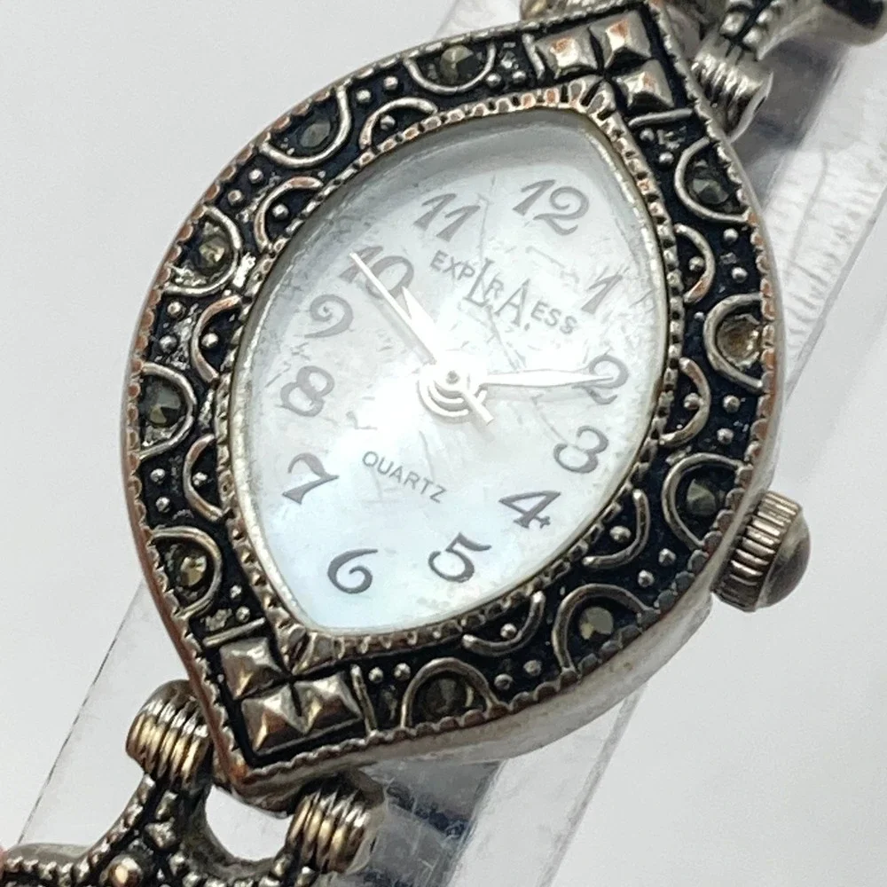Vtg LA Express Women's Watch MISSING STONE Silver Tone Blue Crystals New Battery